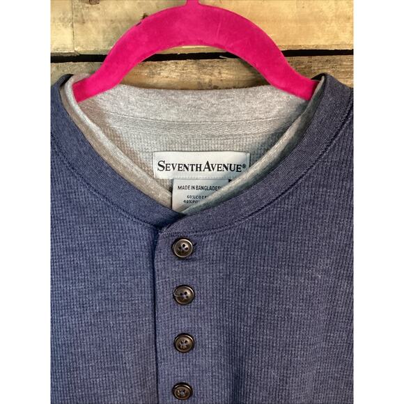 Seventh Avenue Men’s Long Sleeve Waffle HENLEY Navy/ Gray Size Large - Picture 3 of 4